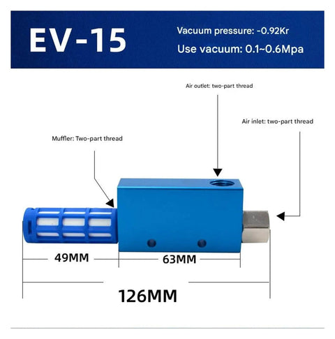 Industrial Pneumatic Vacuum Ejector Built For Heavy Duty Workflows With High Suction And Negative Pressure EV15HS side view