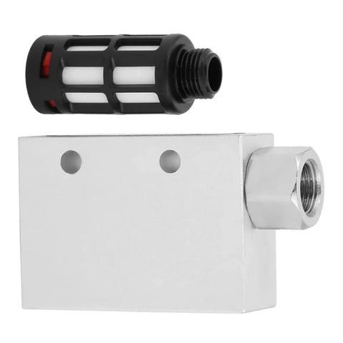 Heavy Duty Pneumatic Vacuum Generator Ejector CV 10 HS with aluminum alloy build, showing side connection and filter.