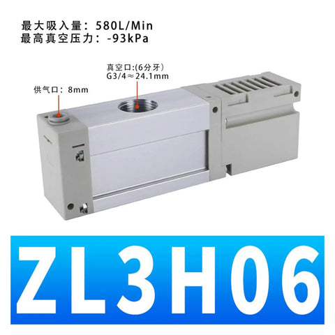 Multi Stage Vacuum Generator With High Flow Negative Pressure System And No-Fuss Energy Saving Design, ZL3H06 model shown.