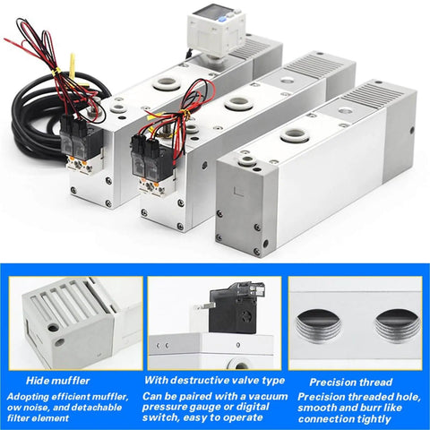 One Piece Multi-Stage High Vacuum Generator with High Flow and Strong Suction, Durable Vacuum System Module, Easy Install