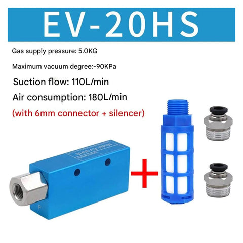 Beast Vacuum Generator With Suction Cup And Negative Pressure Design, EV 20HS 6mm connector, blue casing, industrial use diagram