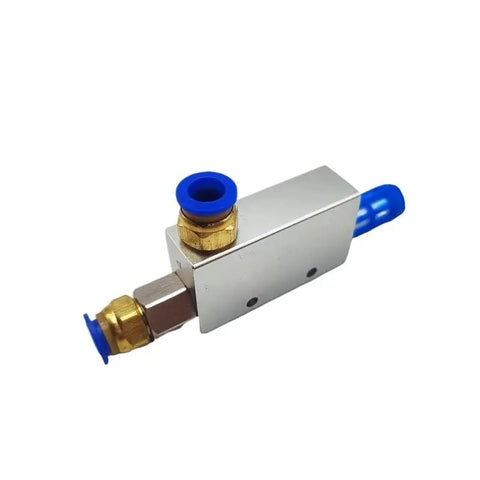 Rock Solid Industrial Vacuum Generator Valve with CV-10HS, 15HS, 20HS and 25HS Venturi Air Exhaust Ejectors, metal and blue connectors.