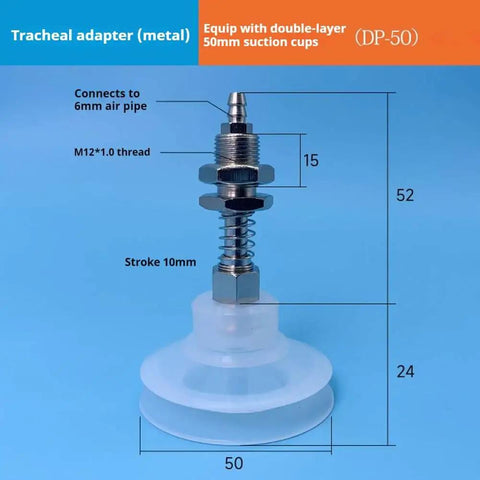 Industrial Pneumatic Vacuum Suction Arm Kit With Metal Tracheal Adapter, Beefy 50mm Two-Layer Suction Cup detail view