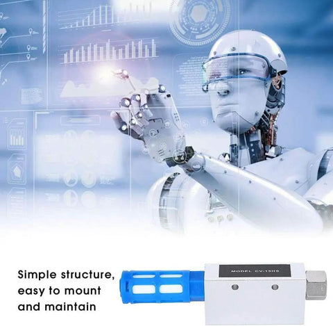 Go-To Pneumatic Vacuum Generator With Silencer And Exhaust Ejector shown with futuristic robot and graphs