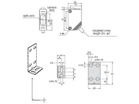 Technical diagram of Infrared Photoelectric Switch For Car Doors And Garages, 12-24V Through Beam Sensor, including dimensions and parts.