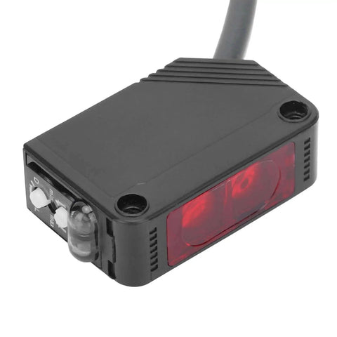 Infrared Photoelectric Switch For Car Doors And Garages, 12-24V Through Beam Sensor with red lens, shown with long cable