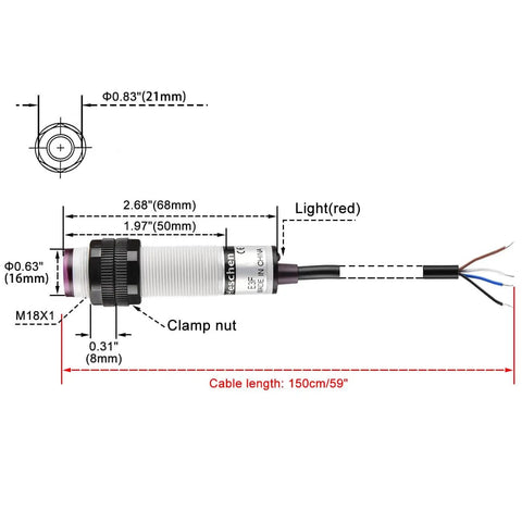 M18 Infrared Photoelectric Proximity Sensor Diffuse Reflection Type With 10 to 200 cm Detection Range 10 to 30 VDC diagram