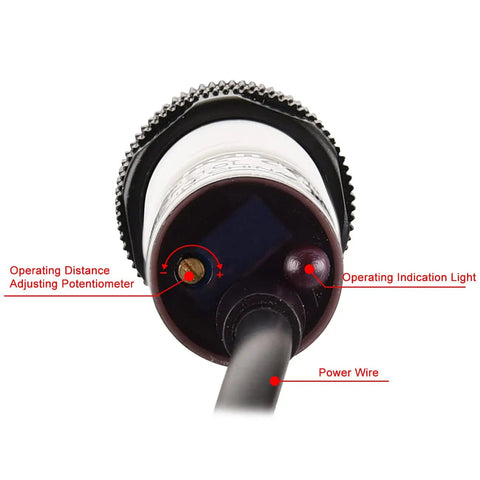 Back view of M18 Infrared Photoelectric Proximity Sensor Diffuse Reflection Type with 10 to 200 cm detection range and cable