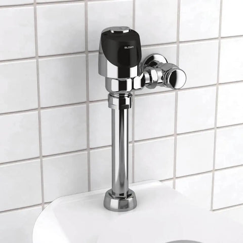 G2 Optima Plus 8111 Exposed Sensor Water Closet Flushometer with 1.6 GPF Valve, infrared sensor, chrome, installed view.