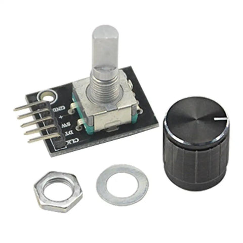 5 Pack KY-040 Rotary Encoder Module Kit with knob, washer, and nut; ideal for Arduino and microcontroller projects.