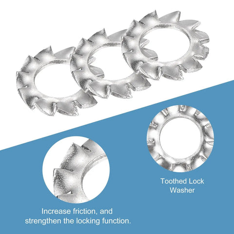 M5 External Tooth Washers Set For DIY Projects, 304 Stainless Steel Locking Ring Washers With Serrated Teeth, Silver