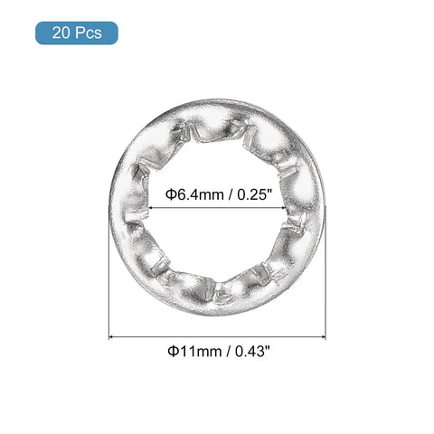 M6 Internal Tooth Serrated Locking Washers Set 20 Pcs Made From 304 Stainless Steel Silver Finish with dimensions