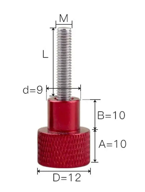 M8 Red Aluminum Knurled Head Stainless Steel Thumb Screws 20mm Long