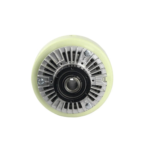Front view of 100N Magnetic Particle Clutch With Hollow Spindle For Printing Machines, 10KG Torque Output, Laminated Magnetic Powder Brake.