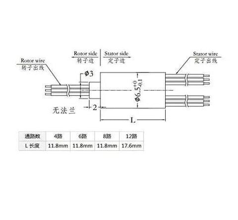 Technical diagram of Mini Cap Slip Ring For DIY Projects 6.5mm OD 8 Way 1A IP51 Rotating Electrical Connector Silver Finish