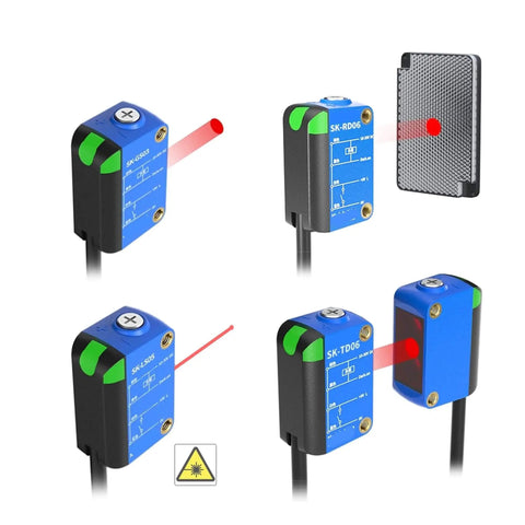 Multi Mode Photoelectric Switch Sensor With Diffuse Reflective Retroreflective Through Beam And Laser Sensing Visible Red Light Display