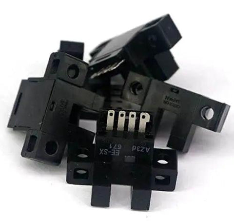 NPN Slotted Optical Switch 5mm Photoelectric Sensor DC5 To 24V 100mA EE SX671 shown in multiple angles.
