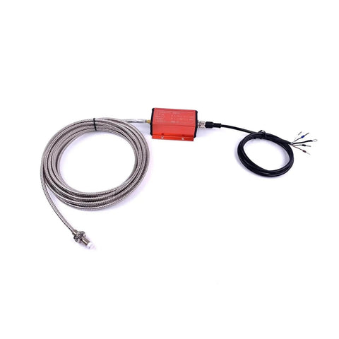 Non Contact Eddy Current Displacement Sensor ML33 A A With 4 to 20 mA Output, stainless steel cable, connector visible