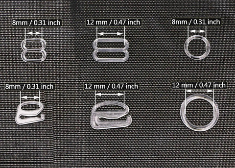 60Pcs Nylon Bra Strap Rings Hooks Set For DIY Bra And Swimwear Repair 8Mm And 12Mm Inner Dia Three Styles on dark background