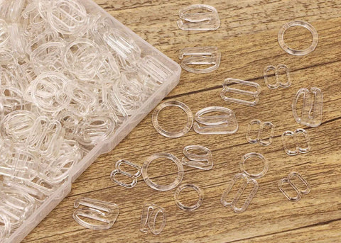 Clear 240 Piece Nylon Bra Strap Rings Hooks and Sliders Set for Sewing Bikini Tops Lingerie Nightgowns with 8mm and 12mm diameters