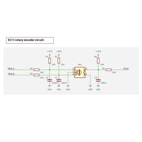 Diagram of EC11 rotary encoder circuit for Dope 0.96 Inch And 1.3 Inch OLED Display Module With EC11 Rotary Encoders I2C Interface.