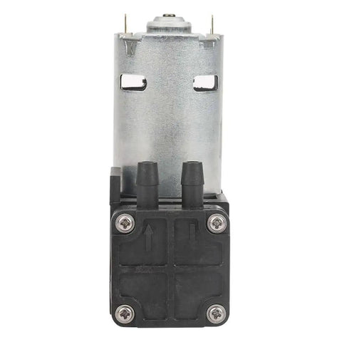 Front view of Oil Free 24V Mini Vacuum Pump for air water and gas, showcasing its durable compact design, ideal for DIY projects and labs.