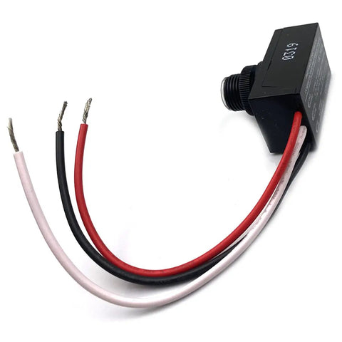 Outdoor 120V AC Dusk To Dawn Photocell Switch With Light Control Sensor showing wires and housing for exterior post lights installation