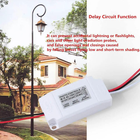 Outdoor Photocell Sensor Switch Dusk To Dawn Light Control with delay circuit function in front of a streetlamp and house