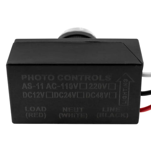 No Fuss Outdoor Photosensitive Sensor Switch For Dusk To Dawn Lighting, black photoelectric switch with voltage details and wiring