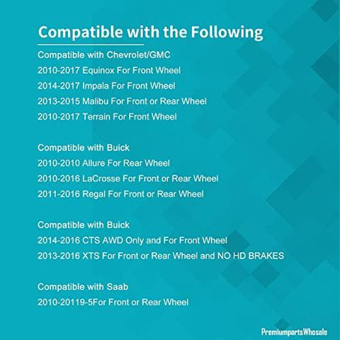 Pair [2] Front Rear Wheel Bearing Hub Assembly Compatible - Chevy Equinox Impala Malibu GMC Terrain Cadillac CTS XTS Buick LaCrosse Regal # 513288