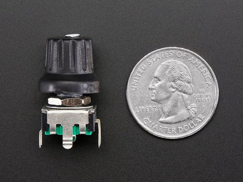 Rotary Encoder With Extras ADA377 24 Pulse Detents Panel Mountable next to US Quarter for size comparison
