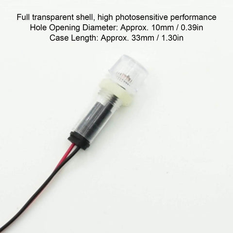 Close-up of photoelectric light control sensor switch with transparent shell, wiring visible, part of Two Pack Photoelectric Light Control Sensor Switches.