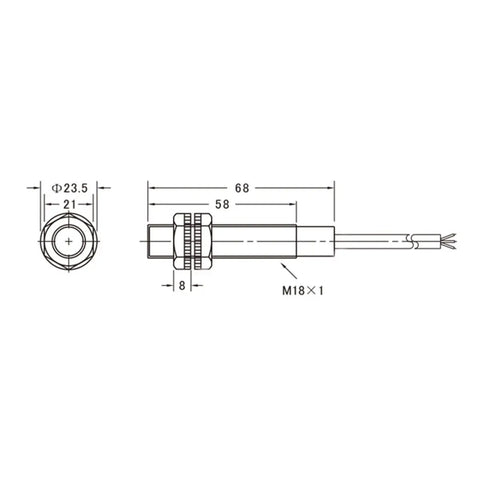 Technical diagram of Photoelectric Sensor E3F-R4P2 Retroreflective Optical Switch, M18 thread, showing dimensions and specifications.