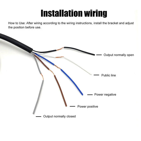 Installation wiring diagram for Photoelectric Sensor Switch 24-240V AC/DC With 5 Meter 197 Inch Detection Beam For Light Doors And Industrial Applications VR Adjustable Sensitivity Relay Output Universal Compatibility For All Objects In Factory Garage And Conveyor Lines