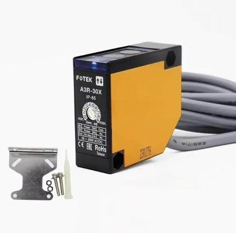 Photoelectric Switch A3R Series Sensor A3R-30X with mounting bracket and cable, ideal for automation, conveyors, and robotics