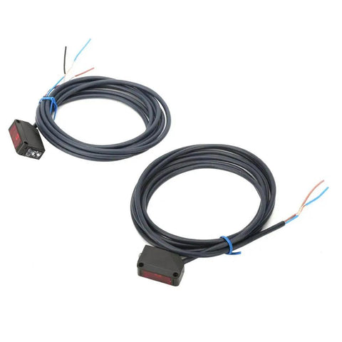 Photoelectric Switch Sensor with Infrared IR Beam, 12-24V DC, NPN Output, plug-and-play install, sensing range for opaque objects.