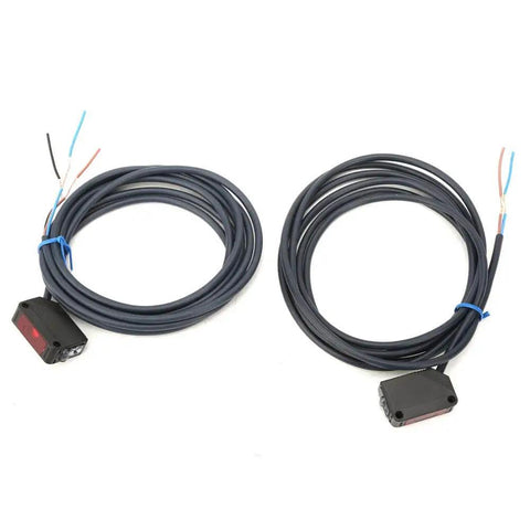 Photoelectric Switch Sensor For Automatic Equipment With Infrared IR Beam and cables visible, ready for plug and play install.