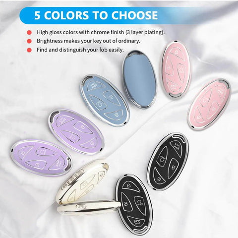 Car Key Fob Cover With Soft TPU 360 Degree Protection Leather Keychain Fits 5 Button Smart Keys Pink Color Signal Friendly Case