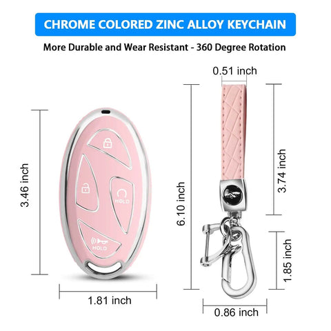 Car Key Fob Cover With Soft TPU 360 Degree Protection Leather Keychain Fits 5 Button Smart Keys Pink Color Signal Friendly Case