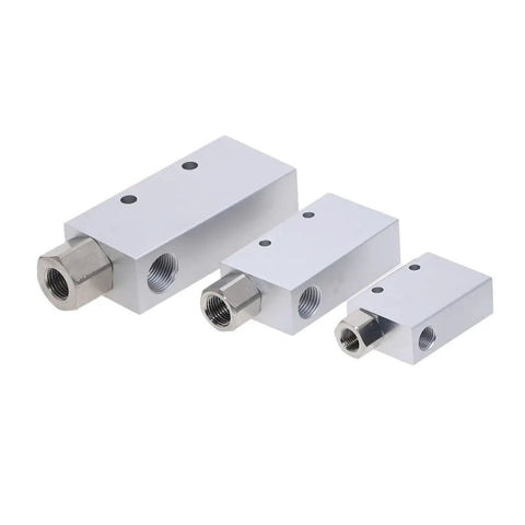 Three Powerful Pneumatic Vacuum Ejector Generators CV20 Series for Industrial Automation, showing various sizes and metal construction.