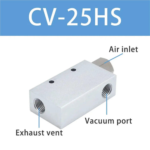Heavy Duty Pneumatic Vacuum Generator CV 25HS for suction cups and venturi ejector systems with high negative air exhaust visible