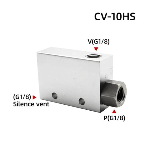 Industrial Vacuum Generator With Air Exhaust Ejector CV10HS, side view showing silence vent and ports, lightweight, easy install design.