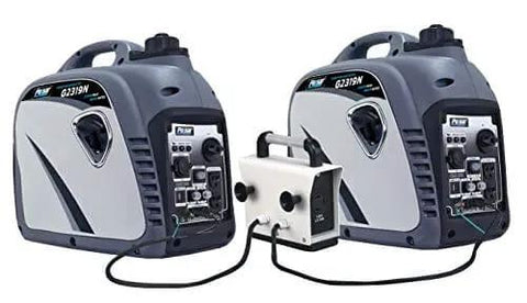 Quiet 2300W Portable Gas Powered Inverter Generator With USB Outlet, parallel setup with two units connected, suitcase design