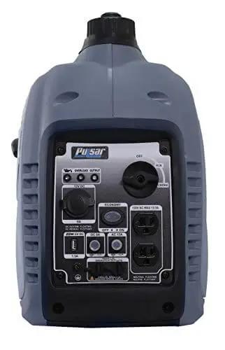 Rear view of Quiet 2300W Portable Gas Powered Inverter Generator With USB Outlet, showing control panel and outlets.
