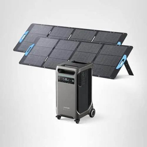 SOLIX F3800 Portable Power Station with 2x 200W Solar Panels, 3.84kWh LiFePO4 battery, dual-voltage AC output for emergencies and camping