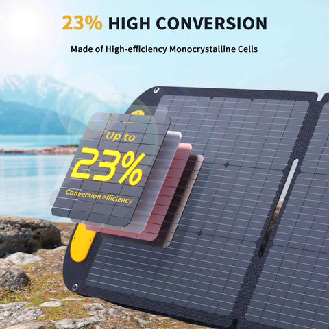Jump 1500X Portable Power Station With 110W Solar Panel Kit showing 23% conversion efficiency illustration