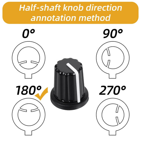 Image showing orientation guide for 20 Pack 6mm D Type Potentiometer Knobs Black and White Plastic Volume Control Knobs.
