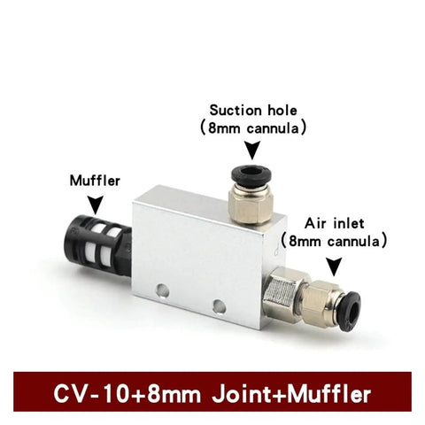 High Suction Vacuum Ejector with precise negative pressure control, muffler and 8mm fittings, for CV10HS delicate parts handling.