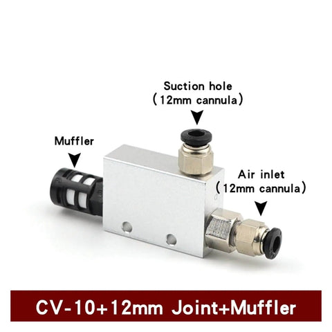 Pro Grade Vacuum Suction Cup Ejector System With Precise Negative Pressure Control, CV-10HS and 12mm fittings joint muffler view