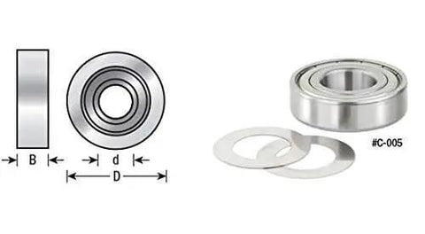 Ball Bearing Rub Collar 2.031 In O D By 7/16 In Height For 3/4 In Spindle shown with diagram and side view, perfect for woodworking routers.